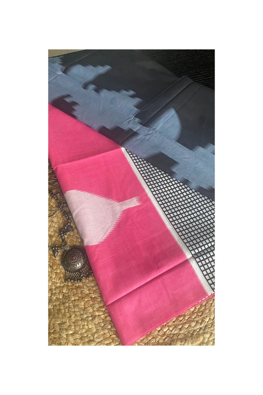 Pink ikkat print mull cotton saree