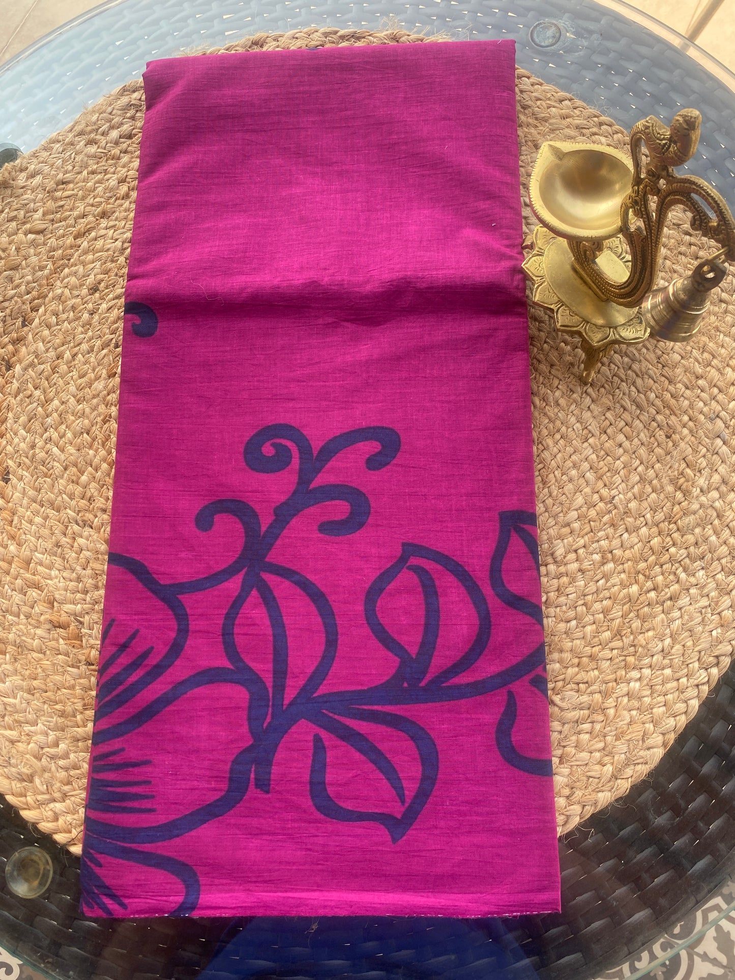 Black and majenta Printed Mull cotton saree
