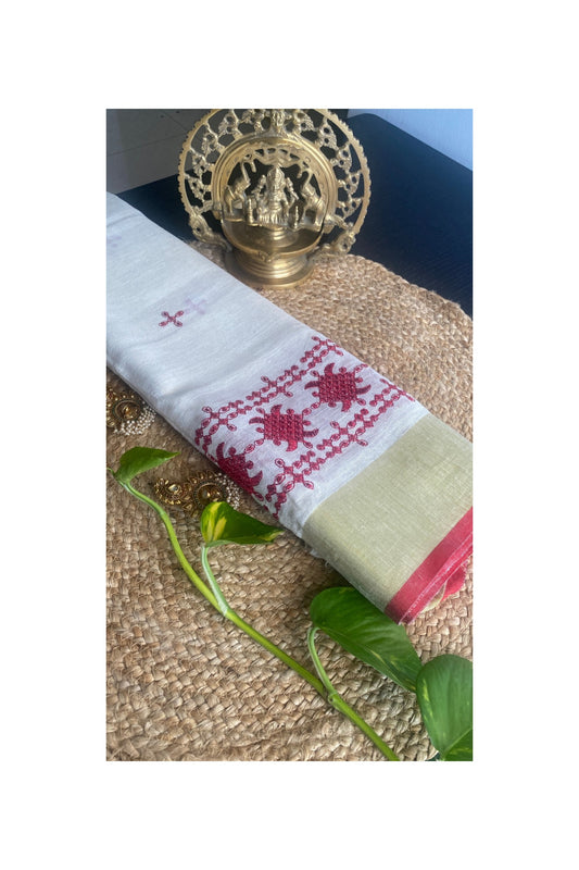 LINEN COTTON WHITE EMBROIDERY SAREE
