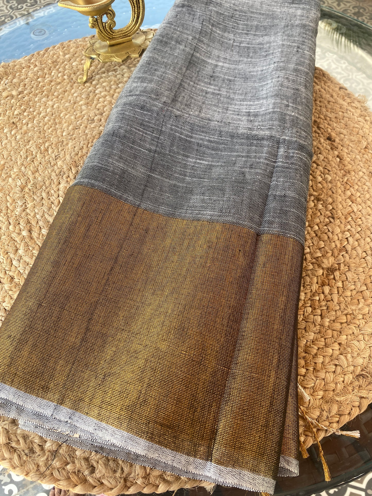Grey linen saree