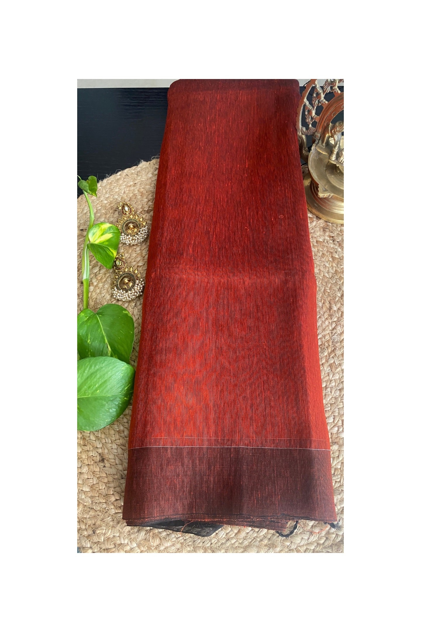 Orange-rust linen saree