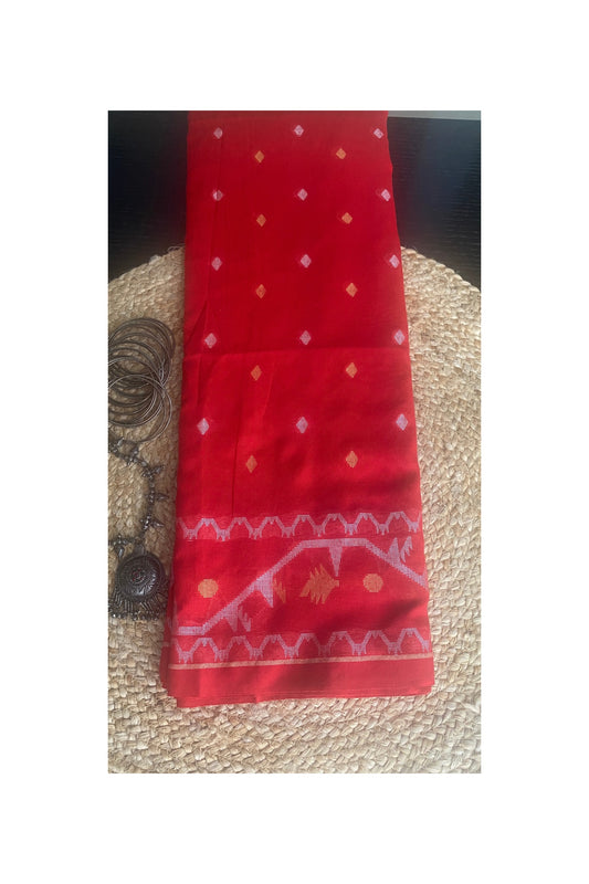RED COTTON JAMDANI SAREE