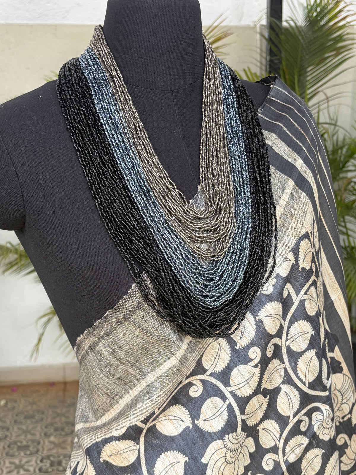 Black Geecha Tussar saree