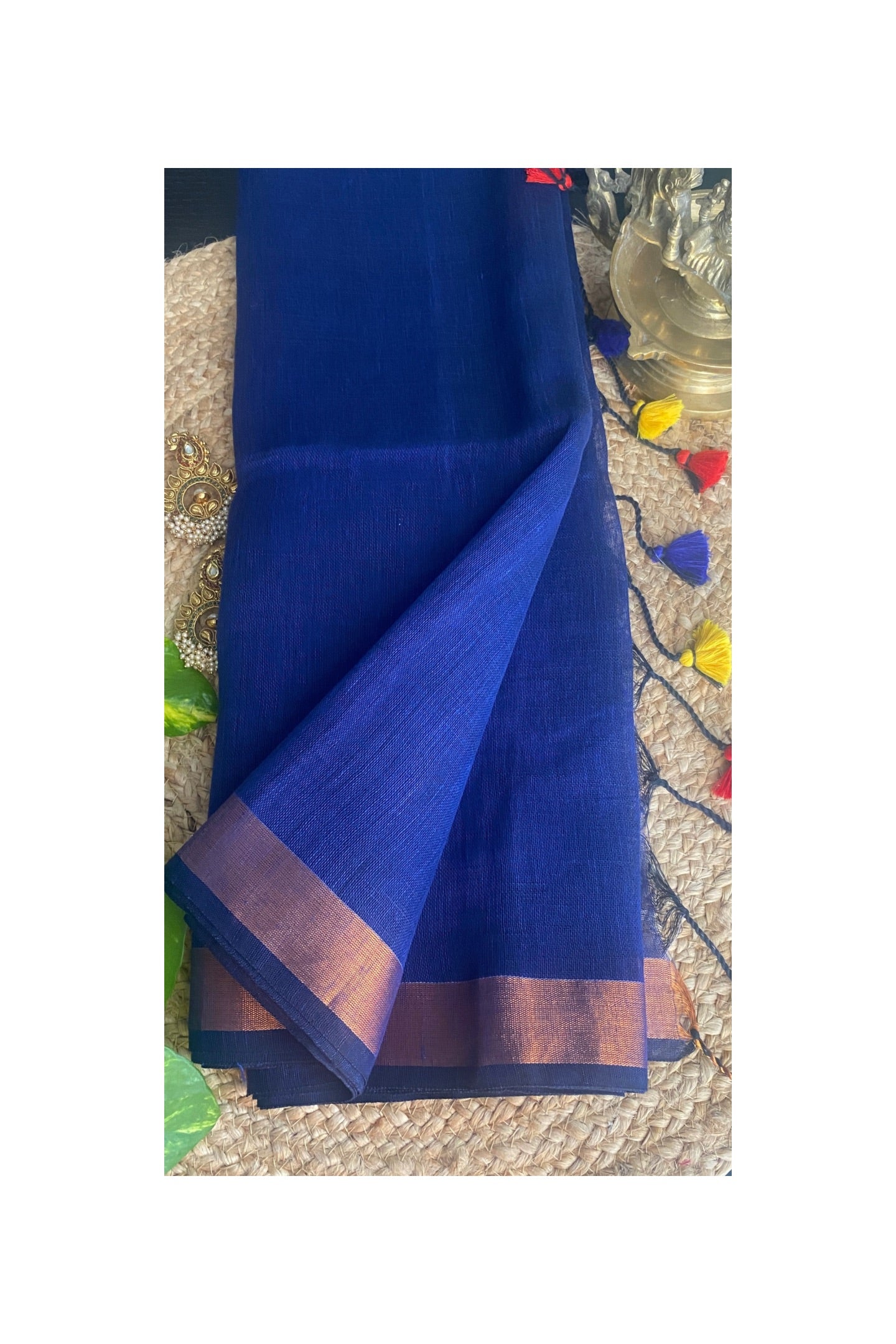 Blue linen saree