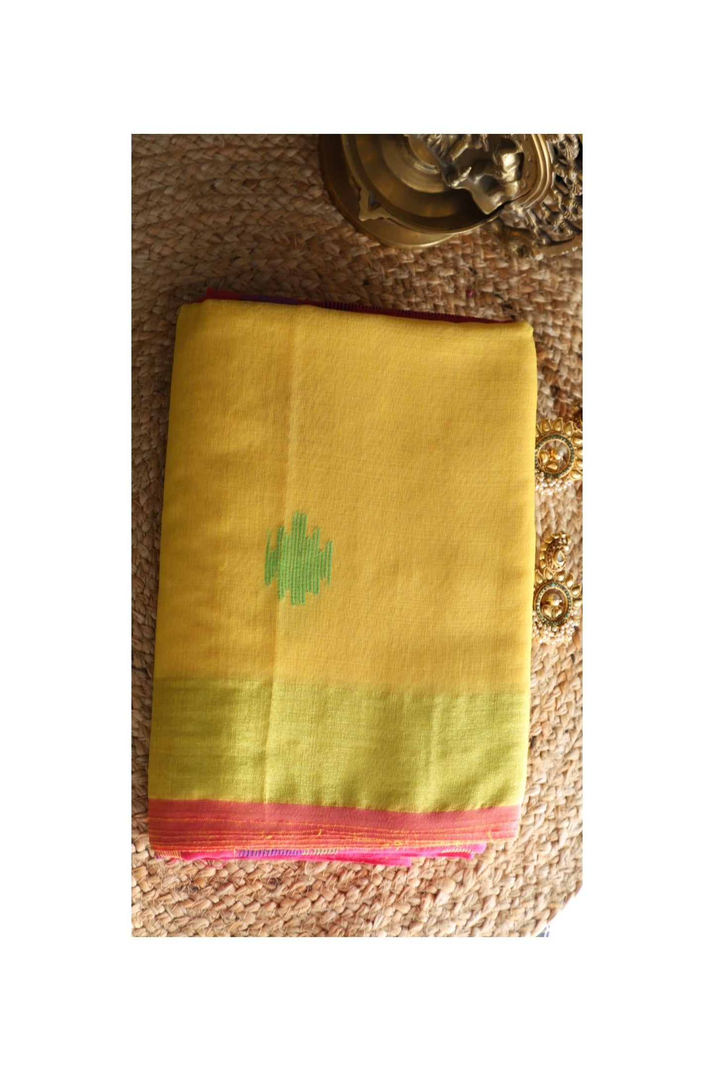 Yellow cotton silk Saree