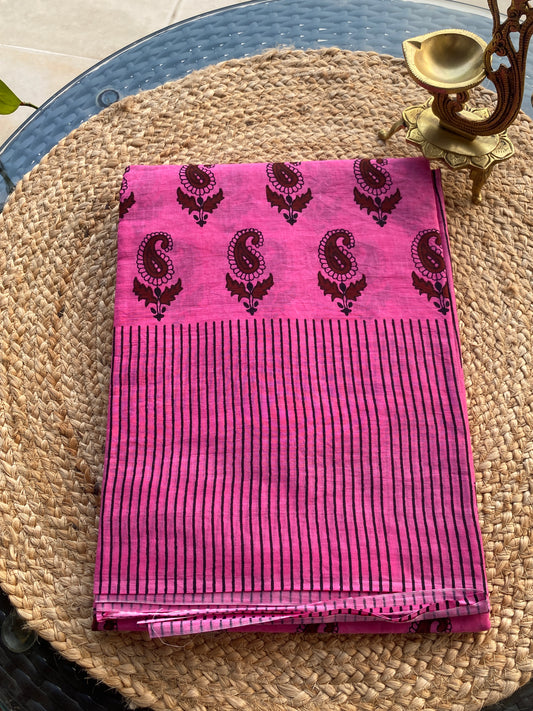 Pink Mull cotton saree