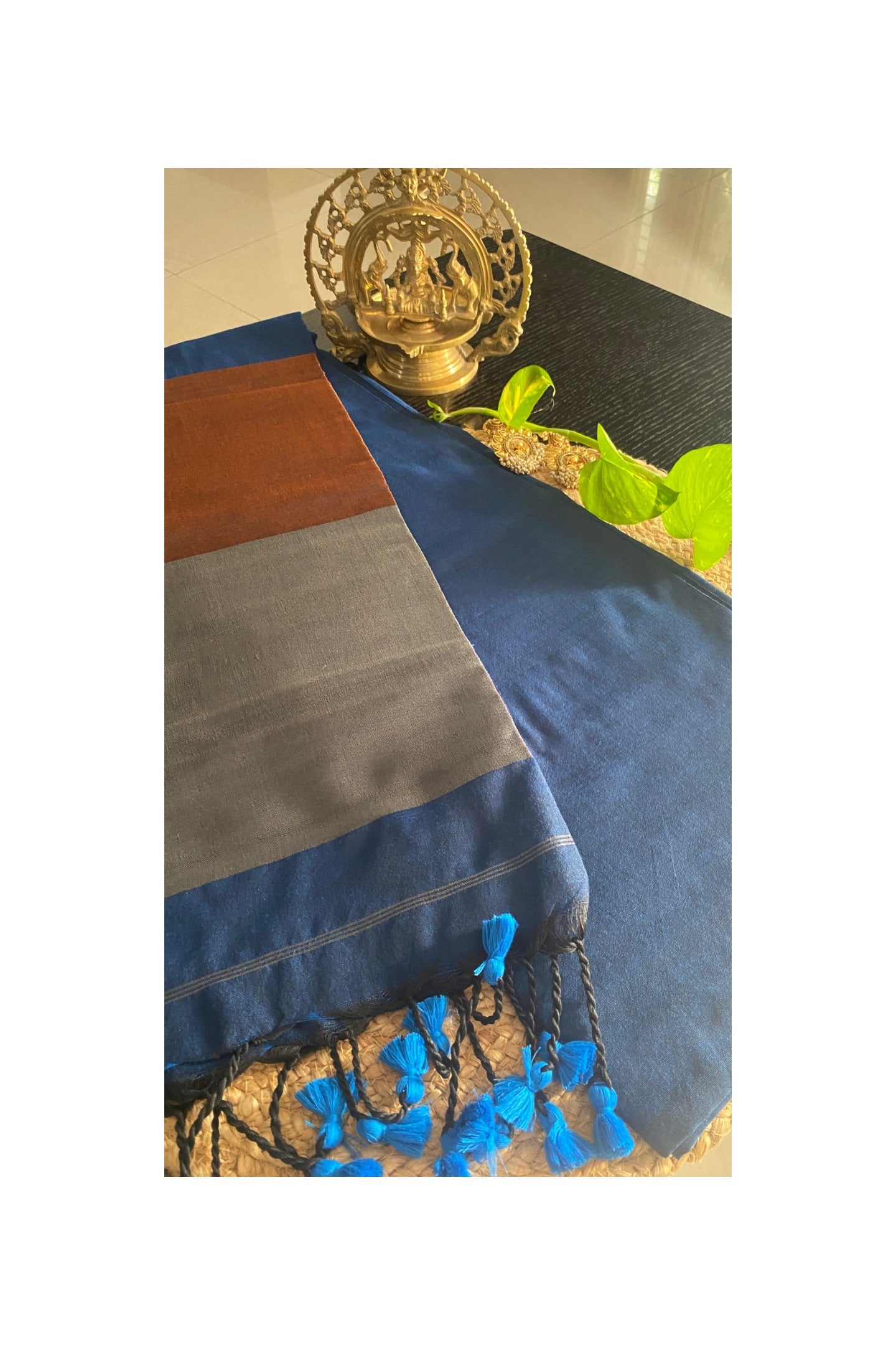 Blue Khadi cotton saree