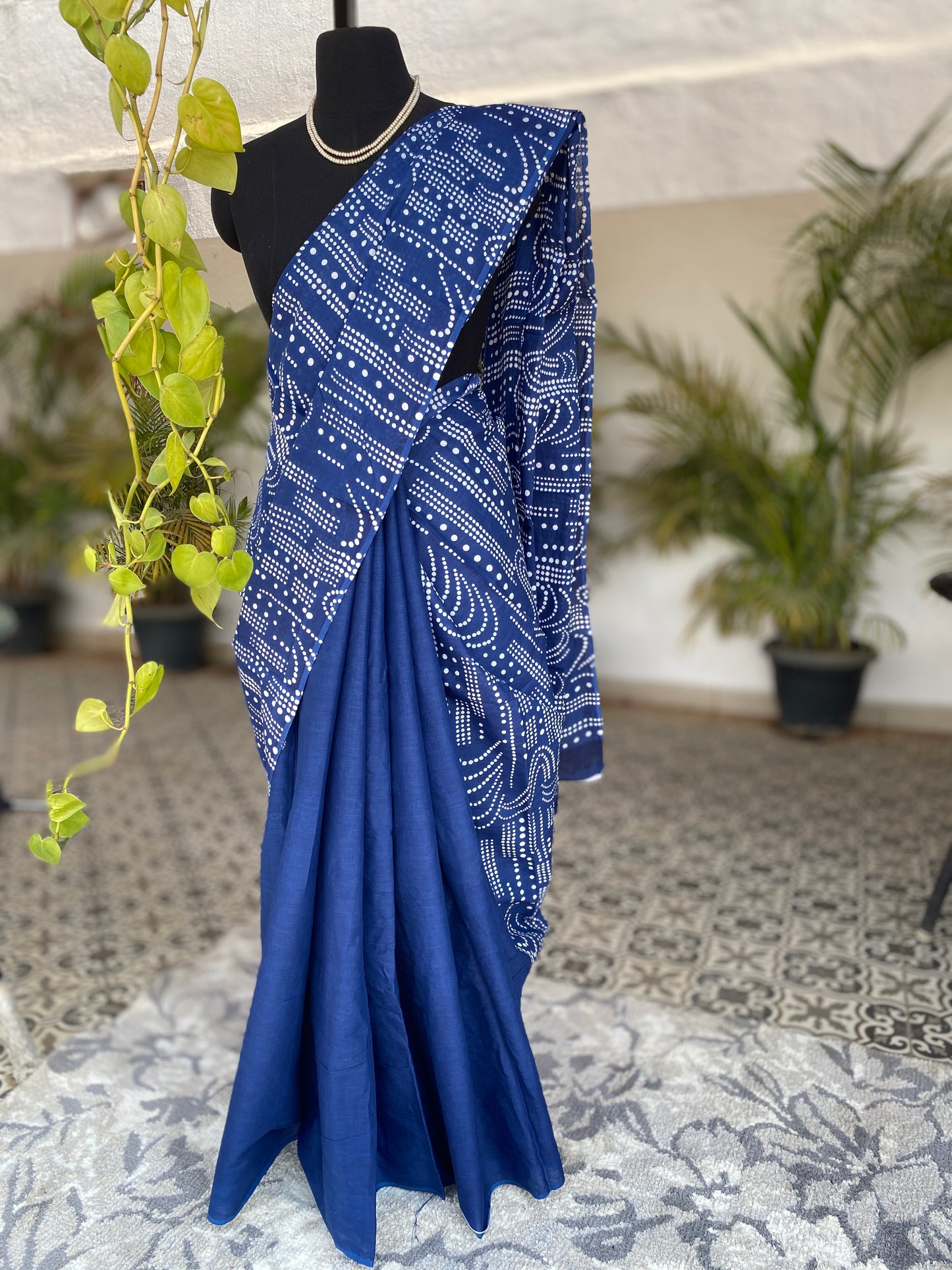 Navy Blue Printed Mull cotton saree