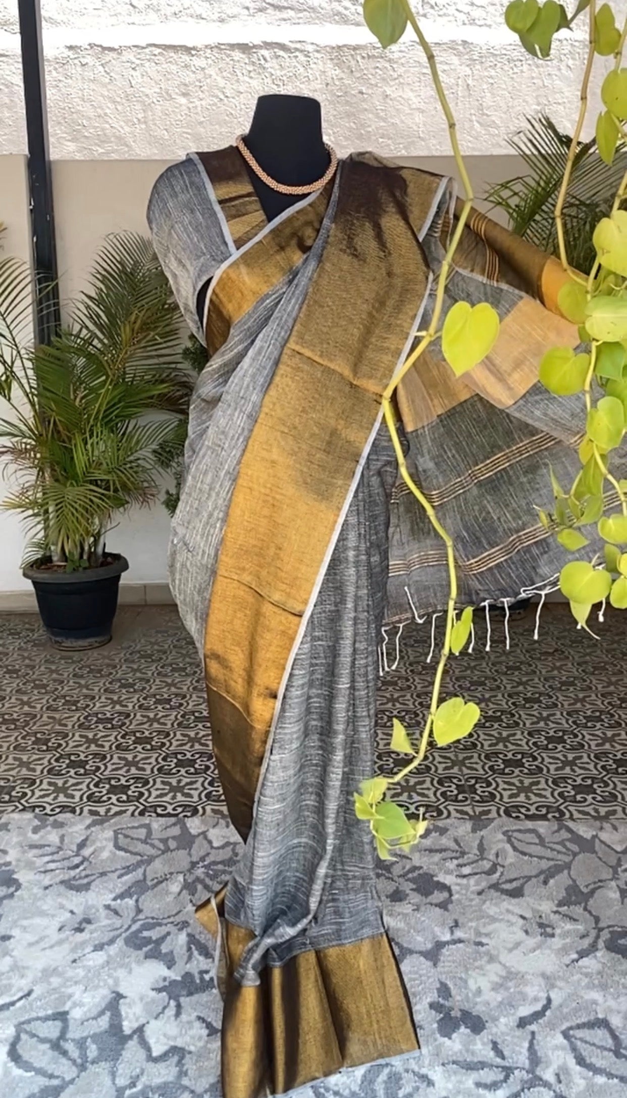 Grey linen saree