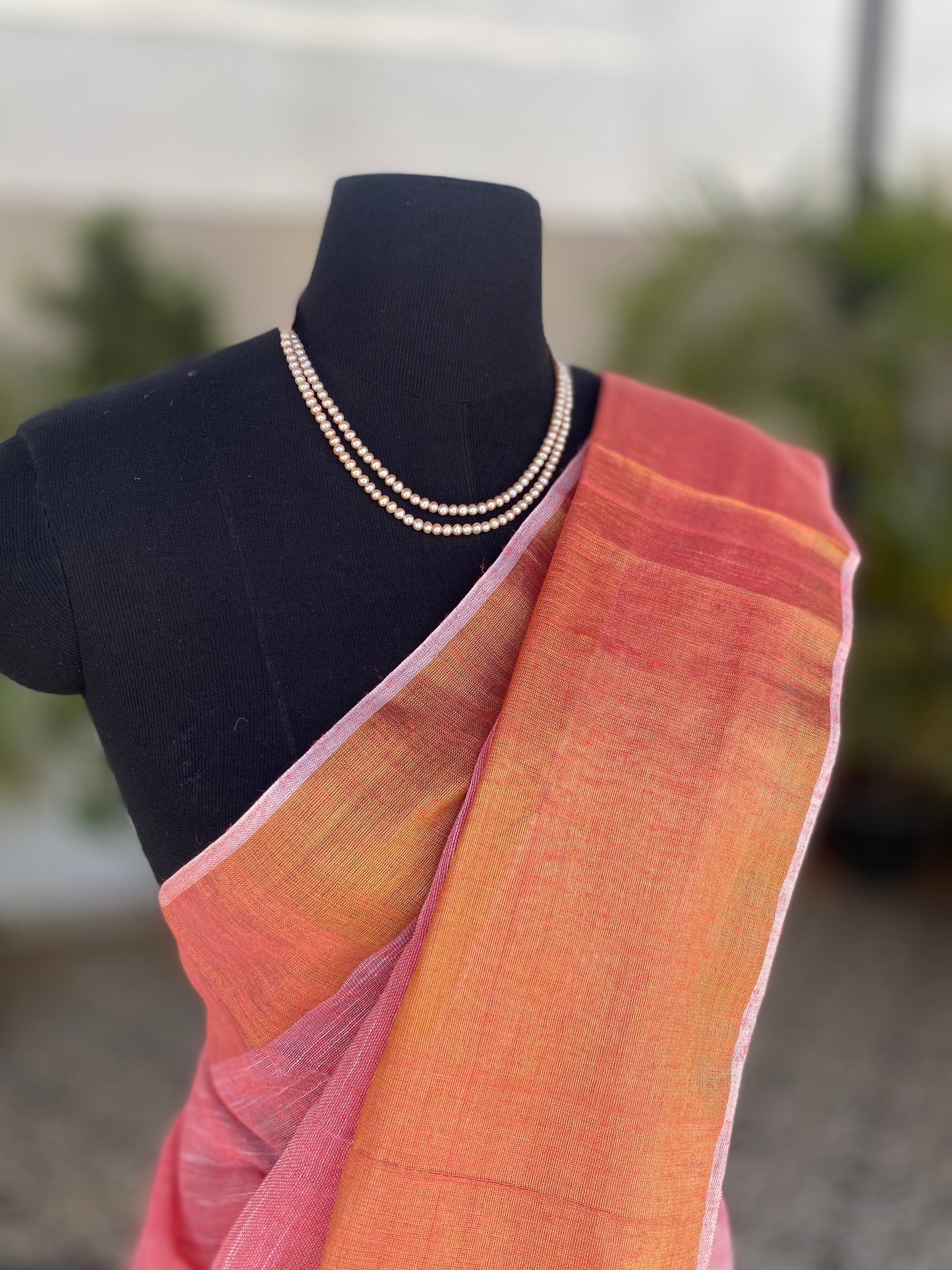 Pink linen saree