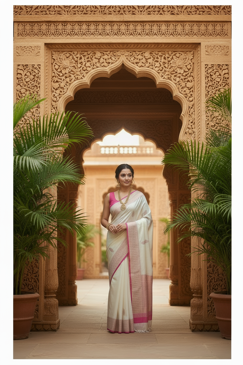 Off White Organic Cotton Jamdani Saree