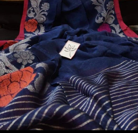 LINEN BLUE JAMDANI SAREE