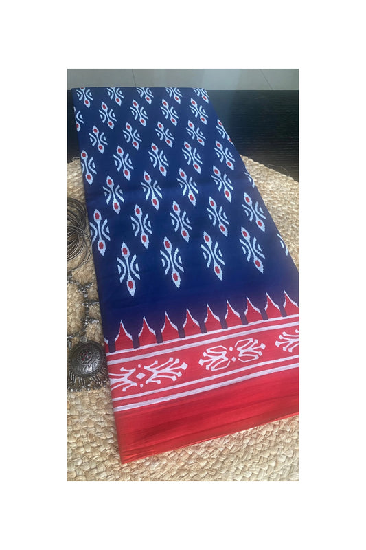 Blue colour ikkat print mull cotton saree