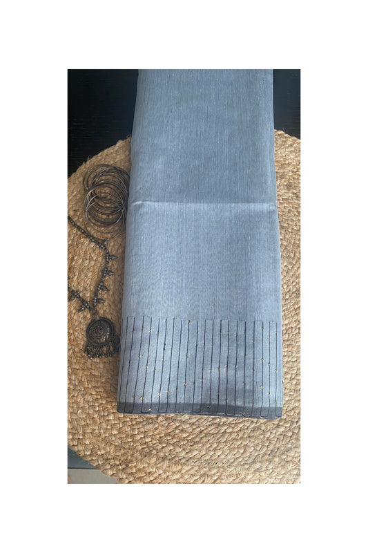 Grey cotton silk sequence saree