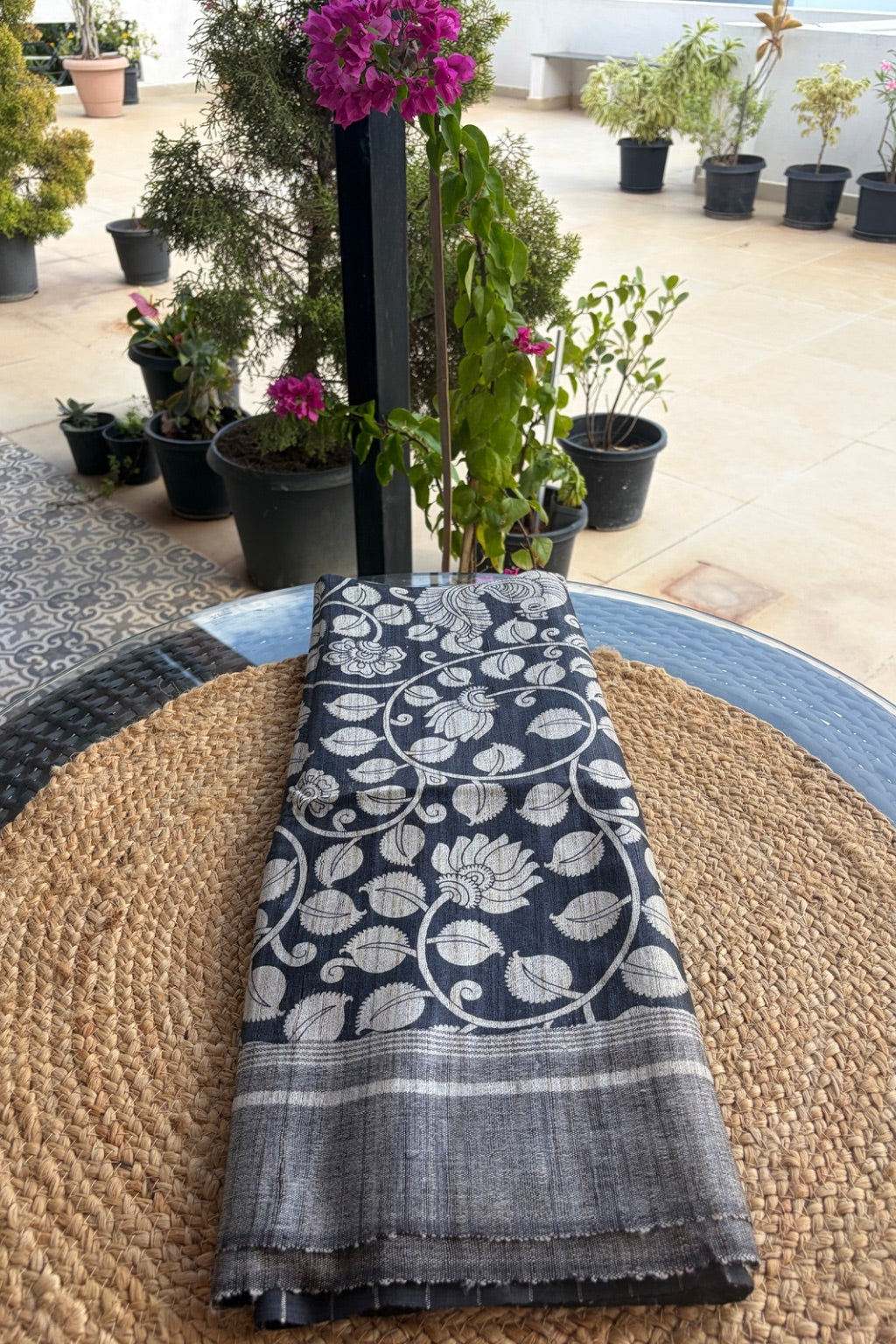 Black Geecha Tussar saree