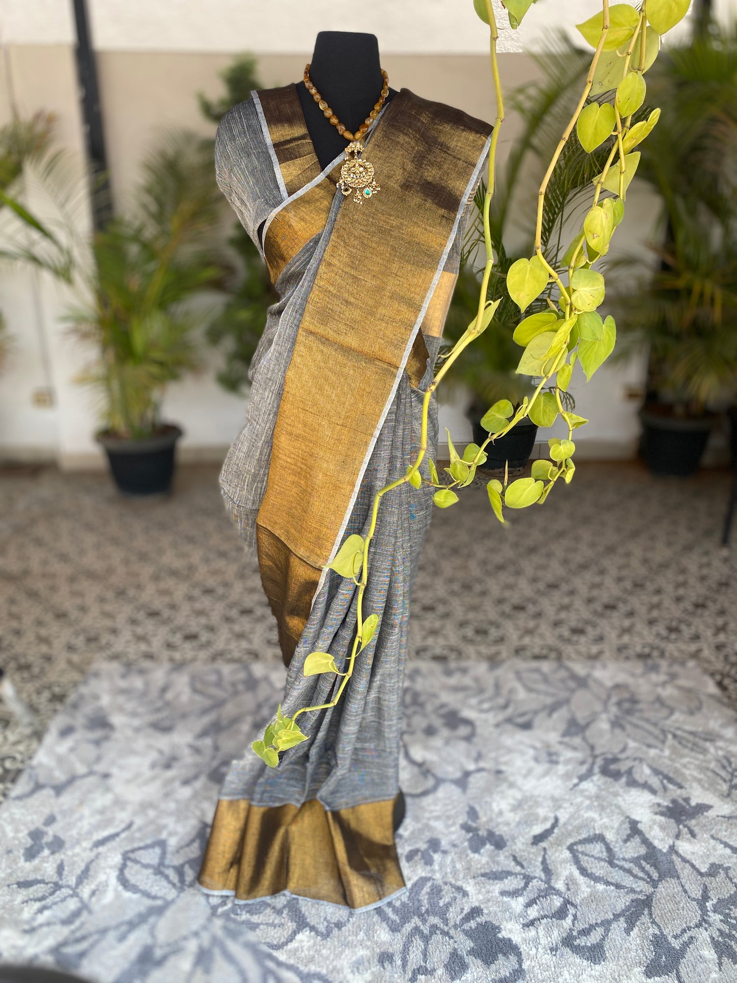 Grey linen saree