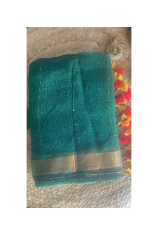 LINEN GREEN SEQ SAREE