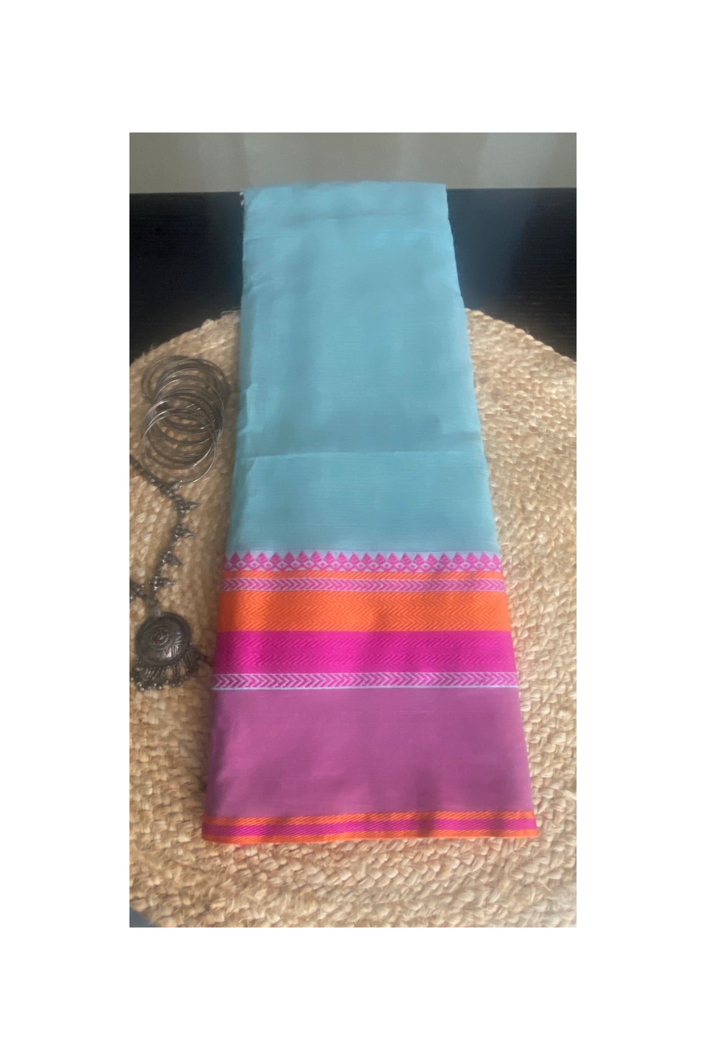 Sea Green Cotton Jamdani Saree
