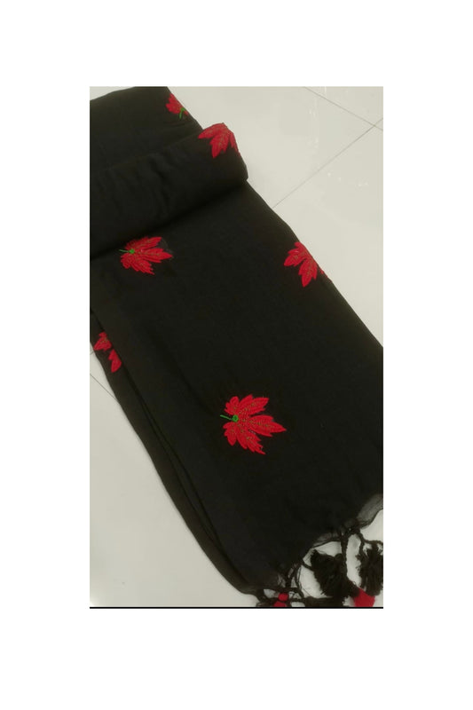 BLACK EMBROIDERED MULL COTTON SAREE