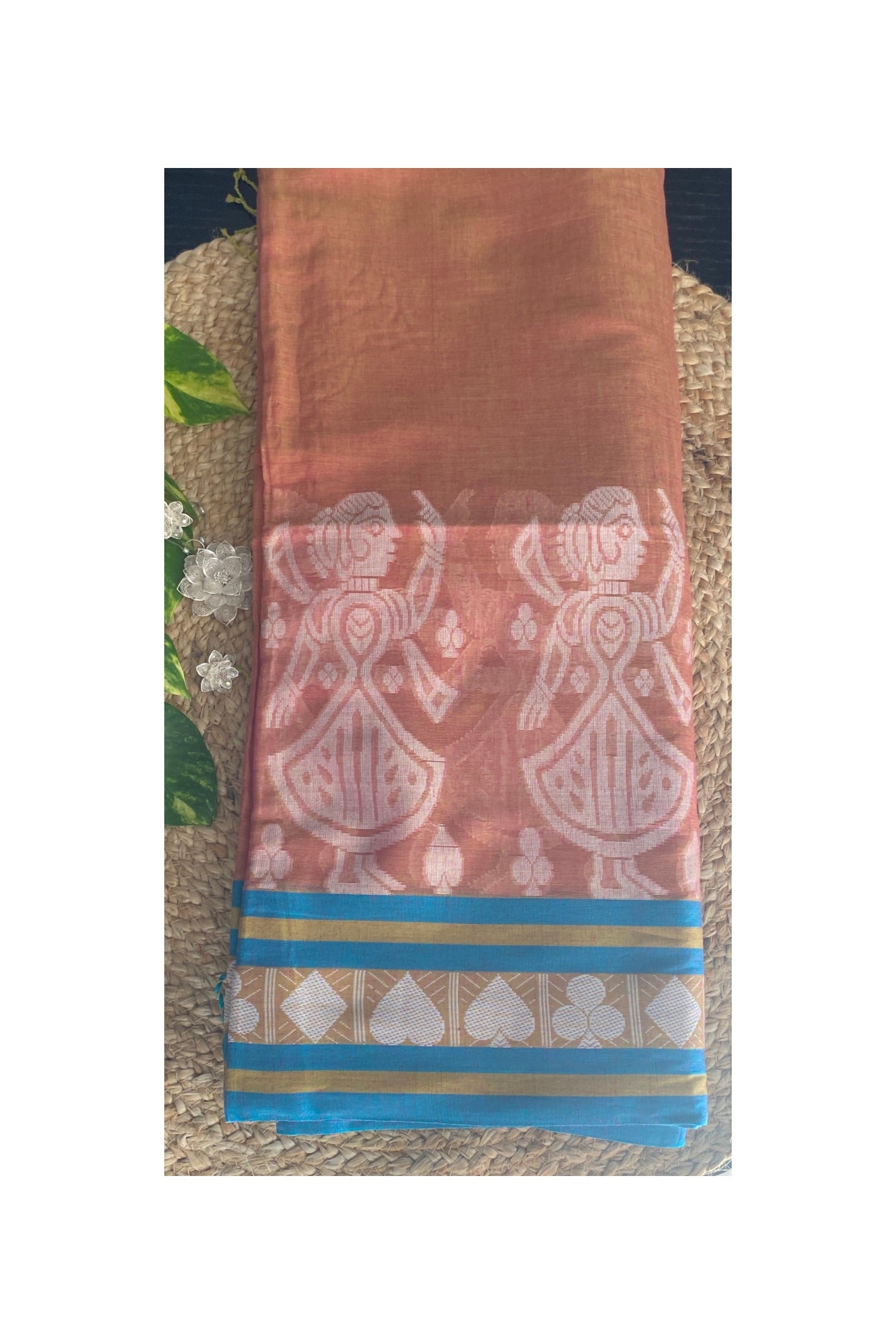 Peach Cotton Jamdani Saree