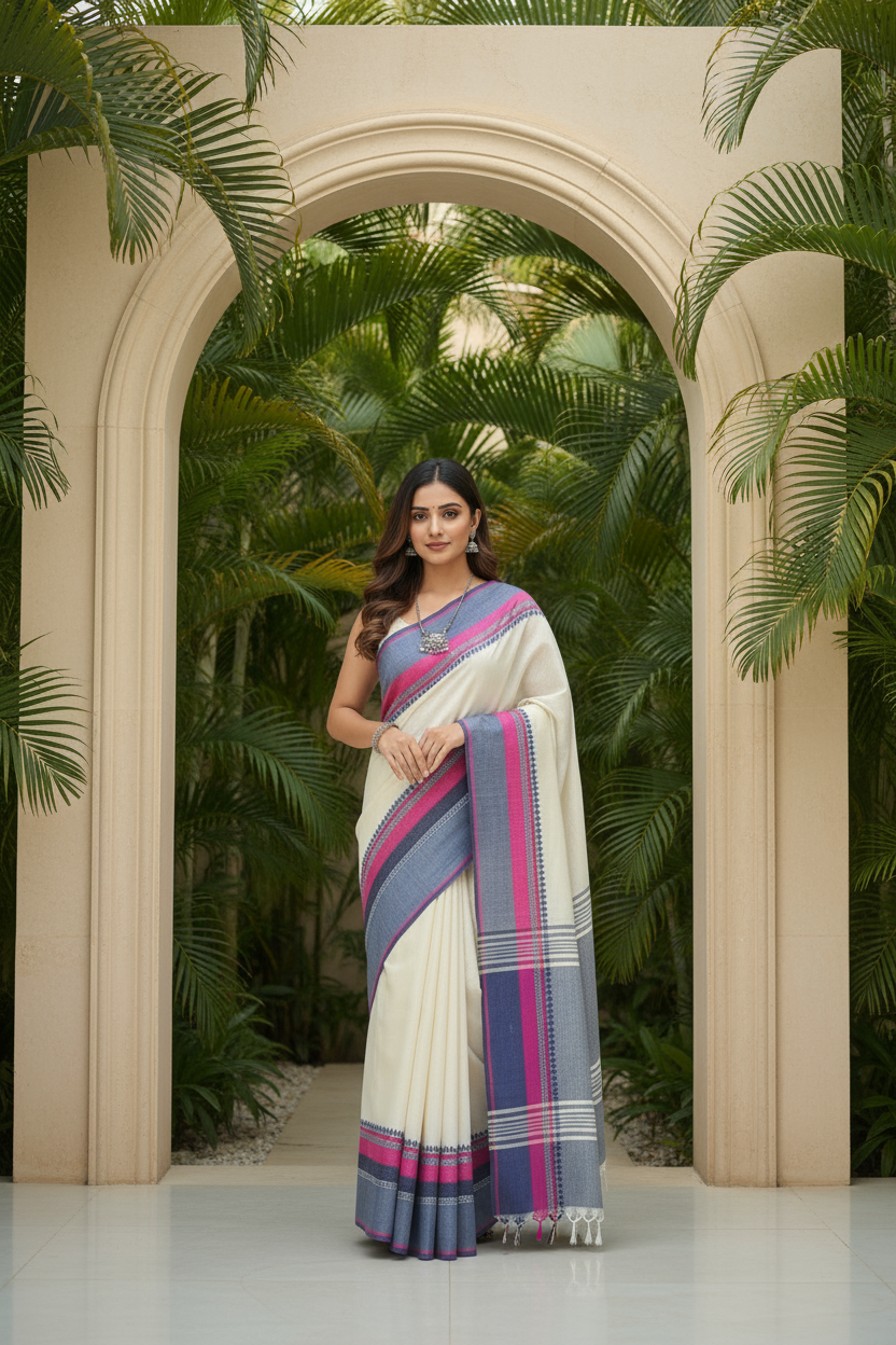 Off white Cotton Jamdani Saree