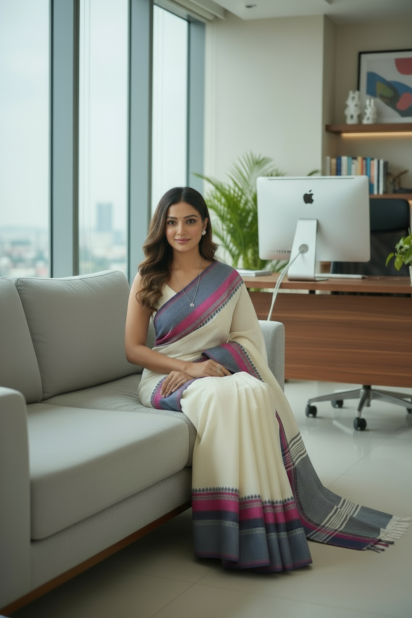 Off white Cotton Jamdani Saree