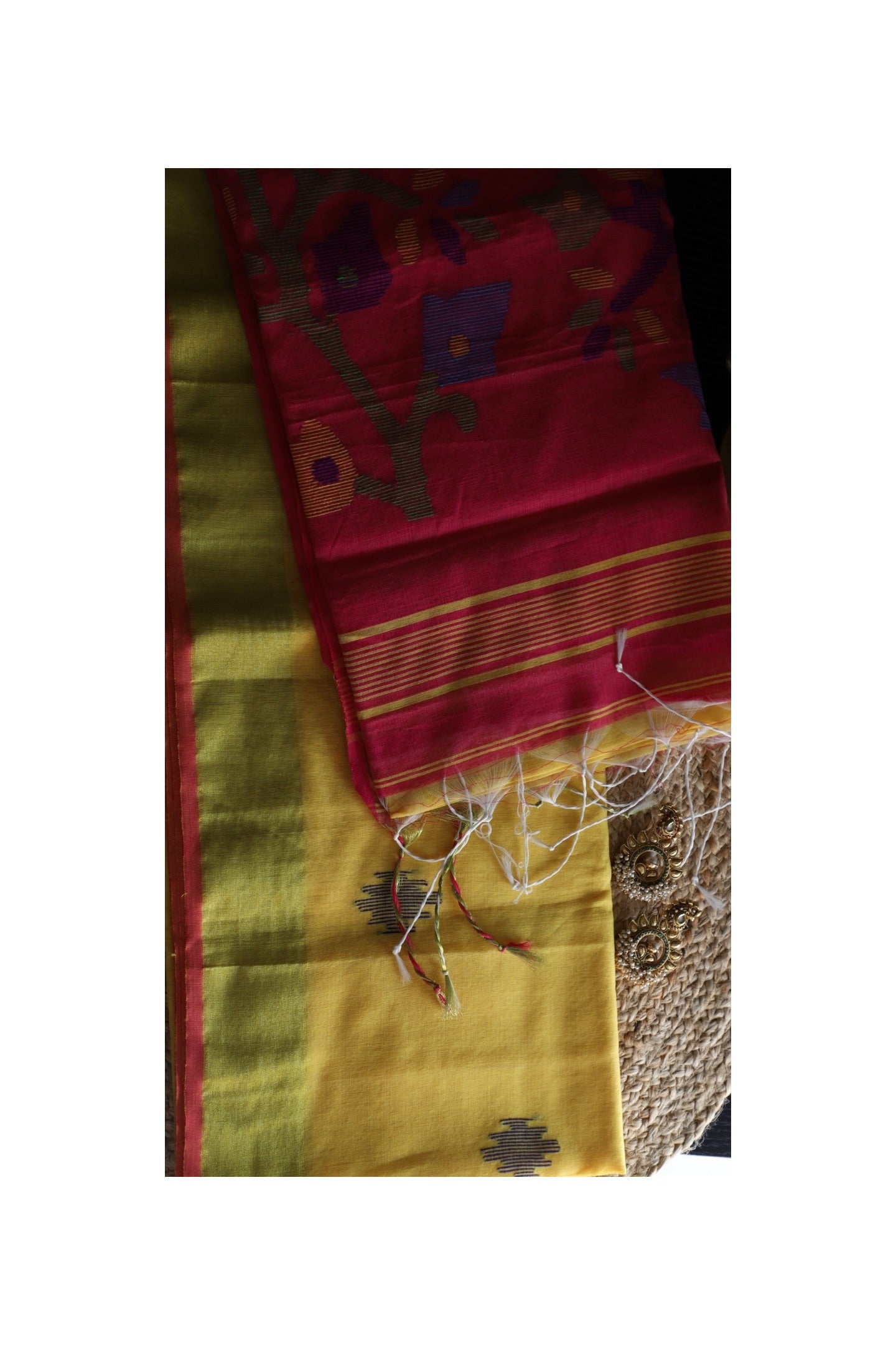 Yellow cotton silk Saree