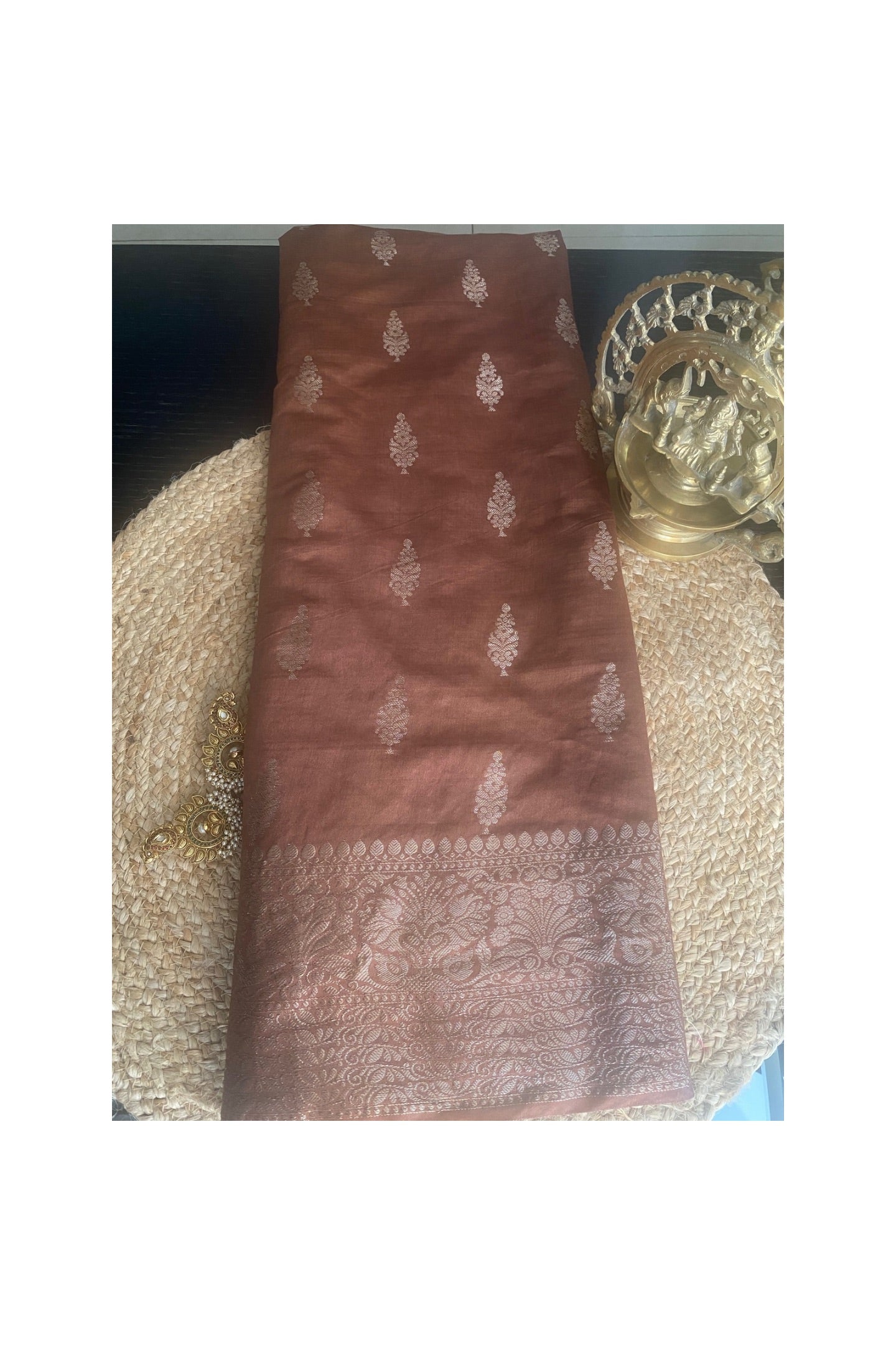 BROWN PURE MUNGA SILK SAREE