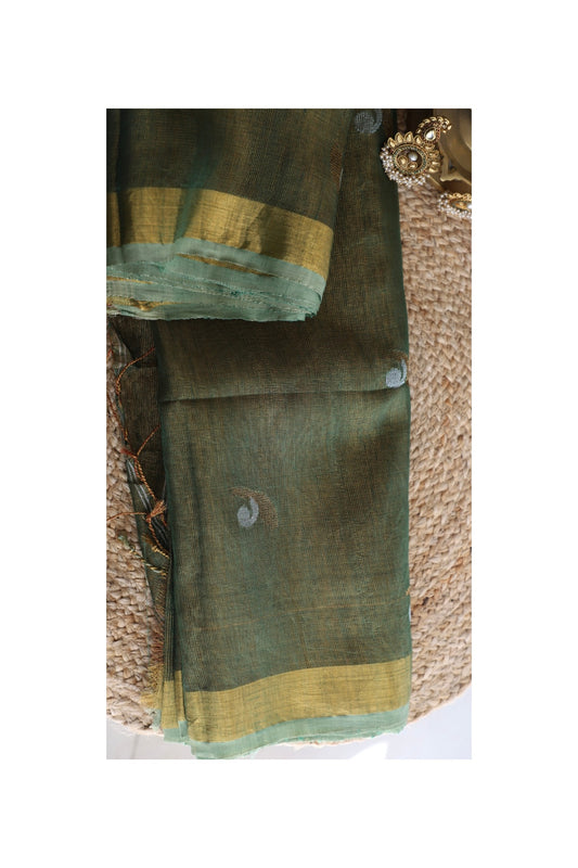 Green Linen Tissue Jamdani Saree