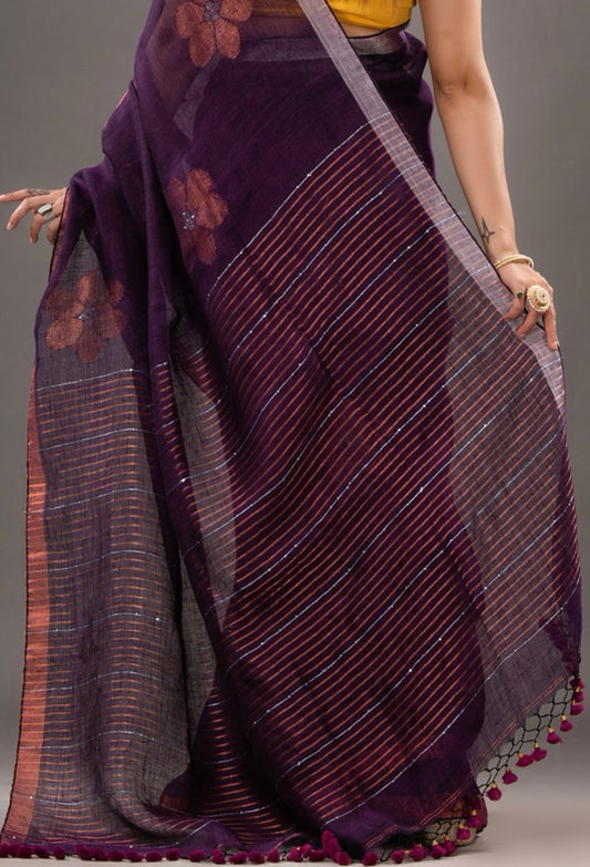 LINEN PURPLE SAREE