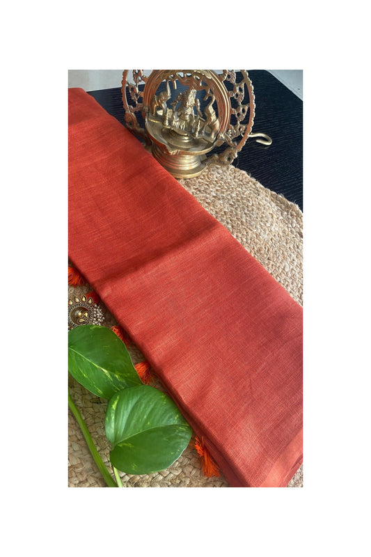Plain orange linen saree