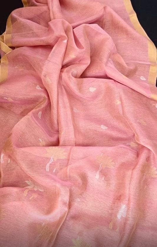 Pink tissue linen jamdani saree (Copy)